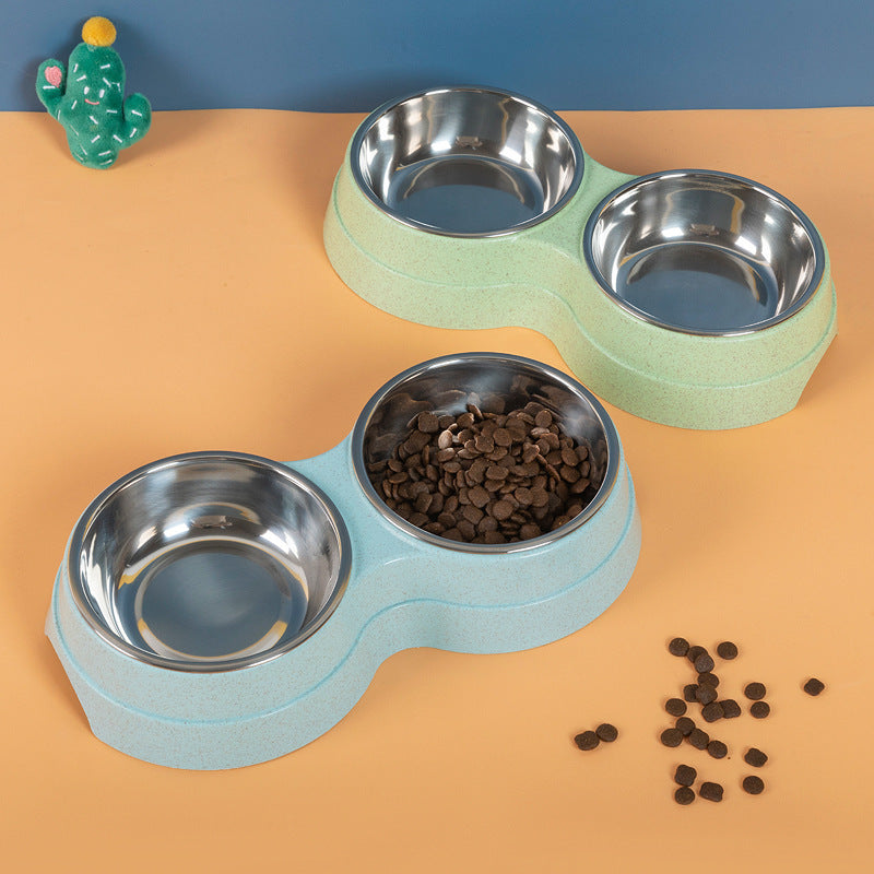 Double Stainless Steel Pet Bowl - Food & Water Feeder for Dogs & Cats