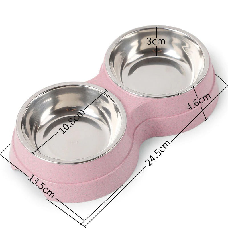Double Stainless Steel Pet Bowl - Food & Water Feeder for Dogs & Cats