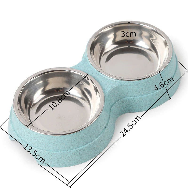 Double Stainless Steel Pet Bowl - Food & Water Feeder for Dogs & Cats