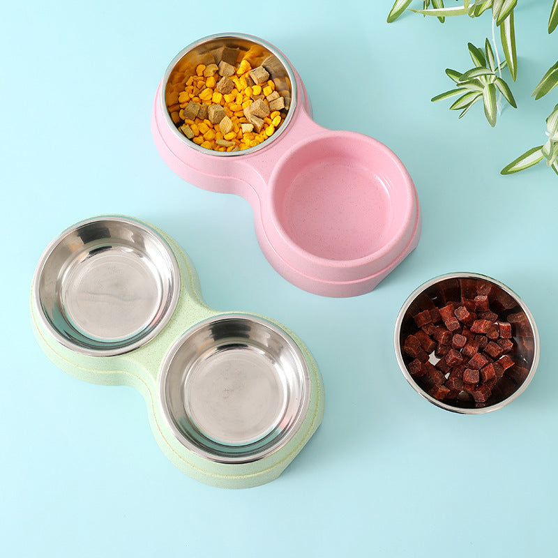 Double Stainless Steel Pet Bowl - Food & Water Feeder for Dogs & Cats