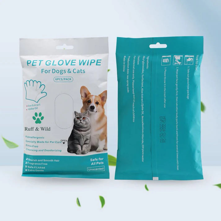 Hypoallergenic Pet Cleaning Glove Wipes (Pack of 6)