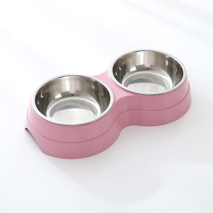 Double Stainless Steel Pet Bowl - Food & Water Feeder for Dogs & Cats