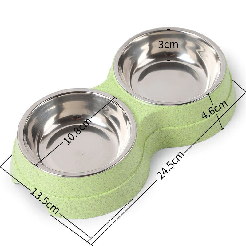 Double Stainless Steel Pet Bowl - Food & Water Feeder for Dogs & Cats