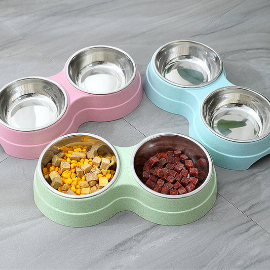 Double Stainless Steel Pet Bowl - Food & Water Feeder for Dogs & Cats