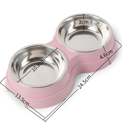 Double Stainless Steel Pet Bowl - Food & Water Feeder for Dogs & Cats