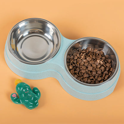 Double Stainless Steel Pet Bowl - Food & Water Feeder for Dogs & Cats