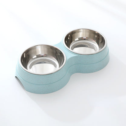 Double Stainless Steel Pet Bowl - Food & Water Feeder for Dogs & Cats