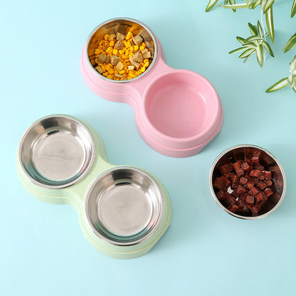 Double Stainless Steel Pet Bowl - Food & Water Feeder for Dogs & Cats