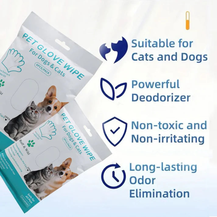 Hypoallergenic Pet Cleaning Glove Wipes (Pack of 6)