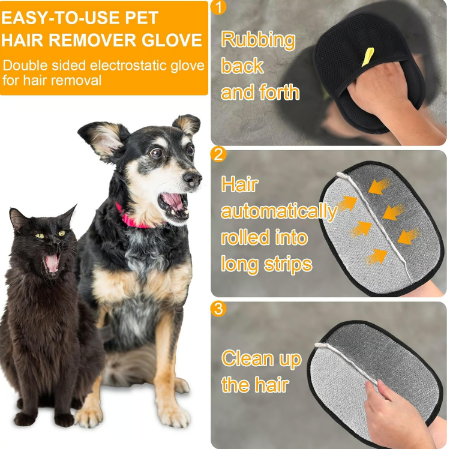 Pet Hair Remover Electrostatic Gloves – Double-Sided Efficient, Soft Silicone & Washable Reusable